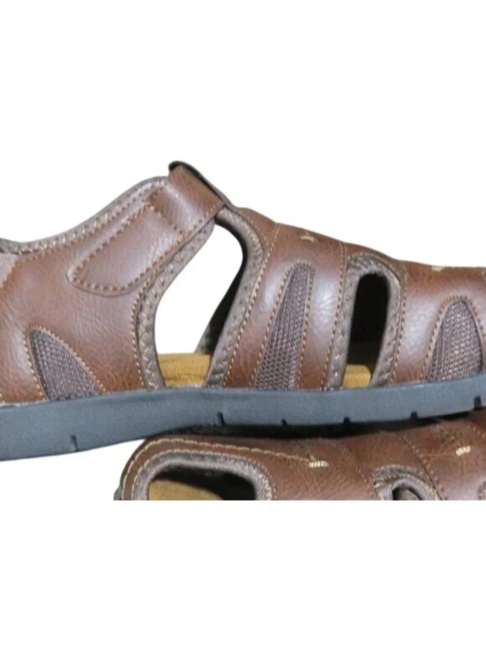 Nunn Bush Brown Leather Rio Grande Fisherman Toe Velcro closure Sandals Sz 13 M